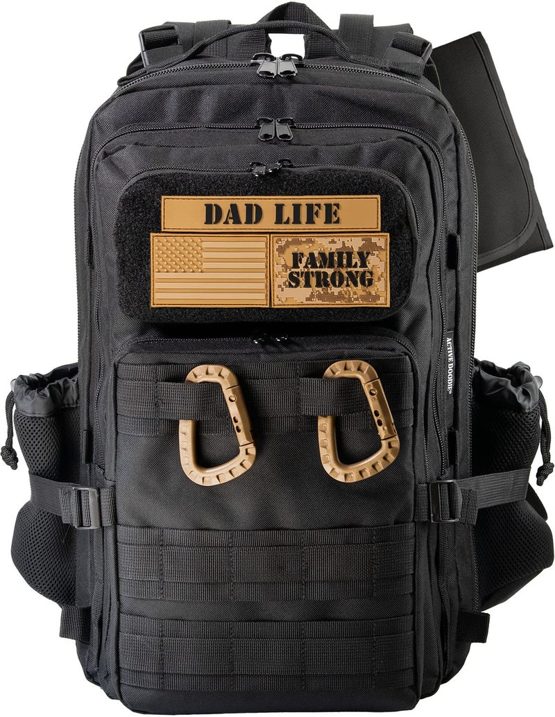 ActiveDoodie Dad Diaper Bag for Men with Removable Patches, Waterproof Tri-fold Changing Pad, Insulated Pouches, Molle Webbing, YKK Zippers, Black - Image 1